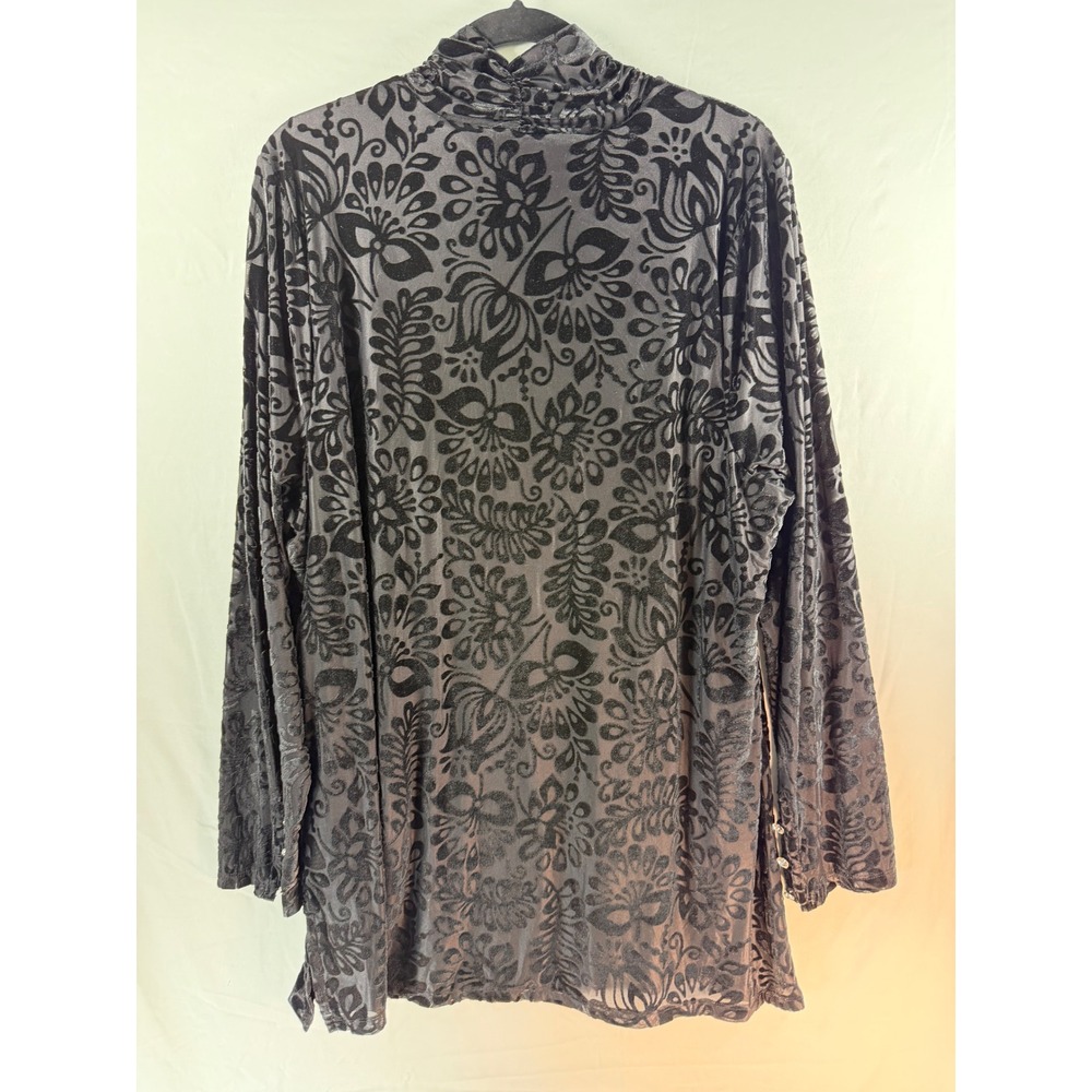 Soft Surroundings Black Burnout Velvet Floral Cowl Neck Tunic Rhinestone Cuff 1X - Picture 9 of 9